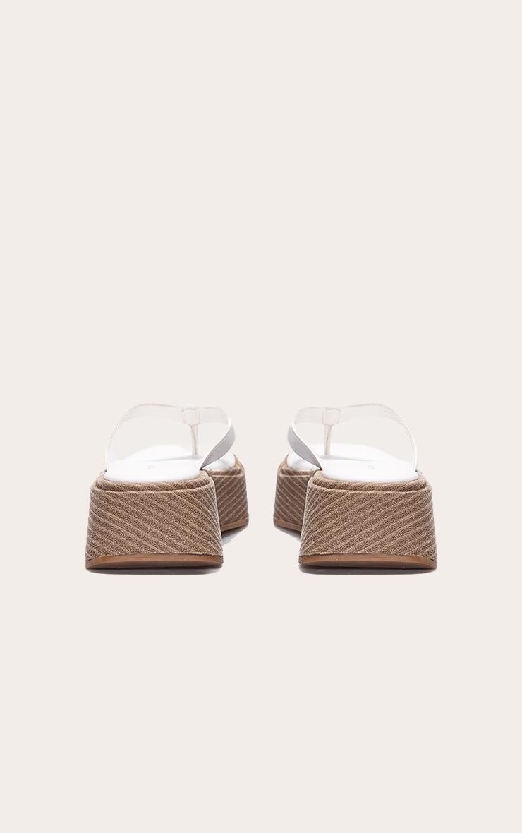 White PU Toe Thong Round Toe Flatform Sandals Product Image