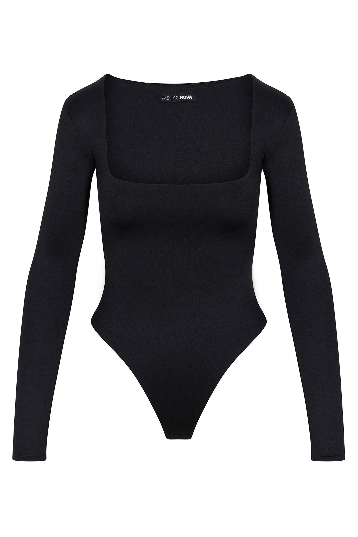 Contour Double Lined Long Sleeve Square Neck Bodysuit - Black Female Product Image