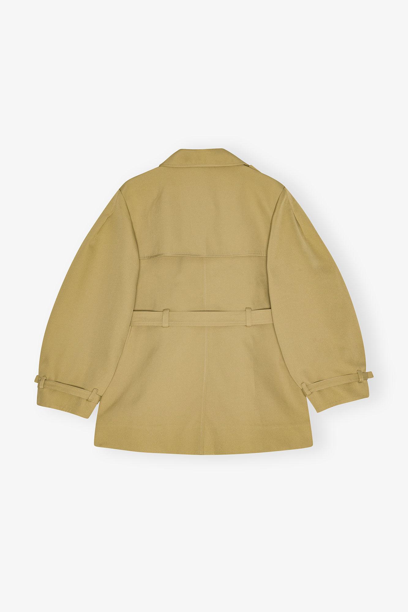 Beige Heavy Twill Midi Trench Coat Product Image