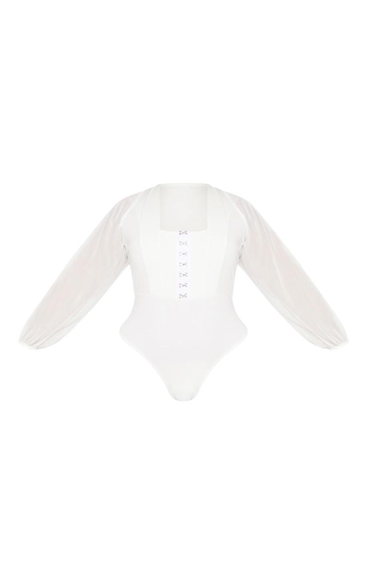Plus White Eyelet Detail Mesh Sleeve Bodysuit Product Image