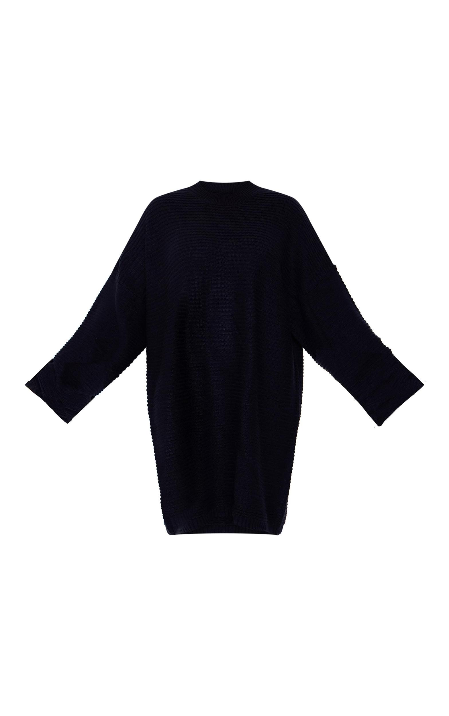 Plus Black Knitted High Neck Rib Sweater Dress Product Image