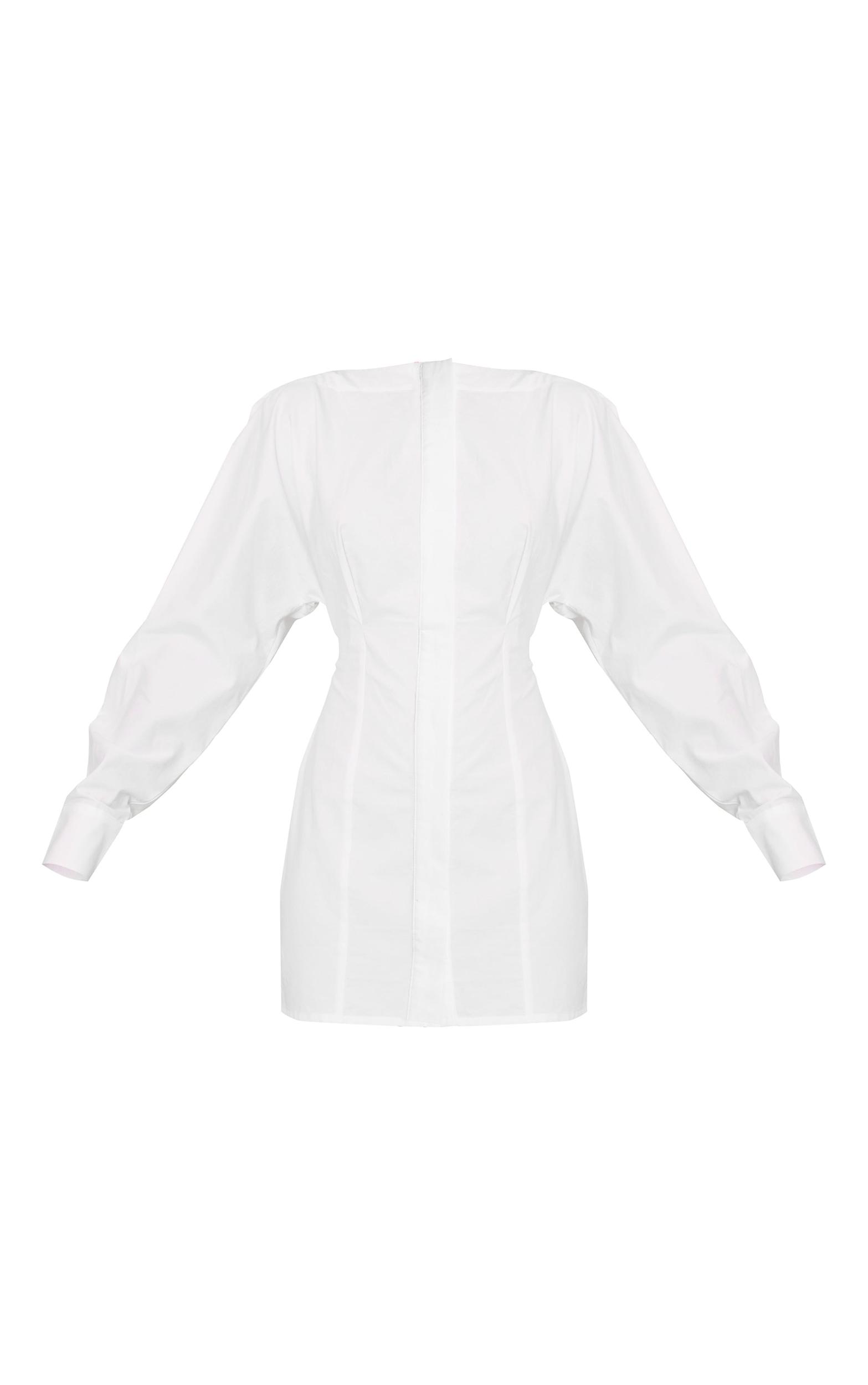 White Button Down Boat Neck Cocoon Sleeve Bodycon Dress Product Image