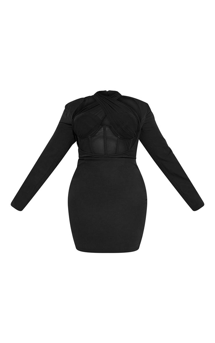 Plus Black Corset Cross Front Bodycon Dress Product Image