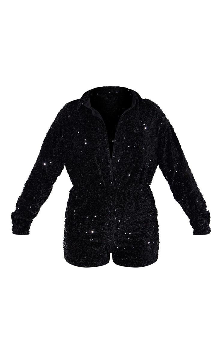 Black Sequin Shirt Romper Product Image