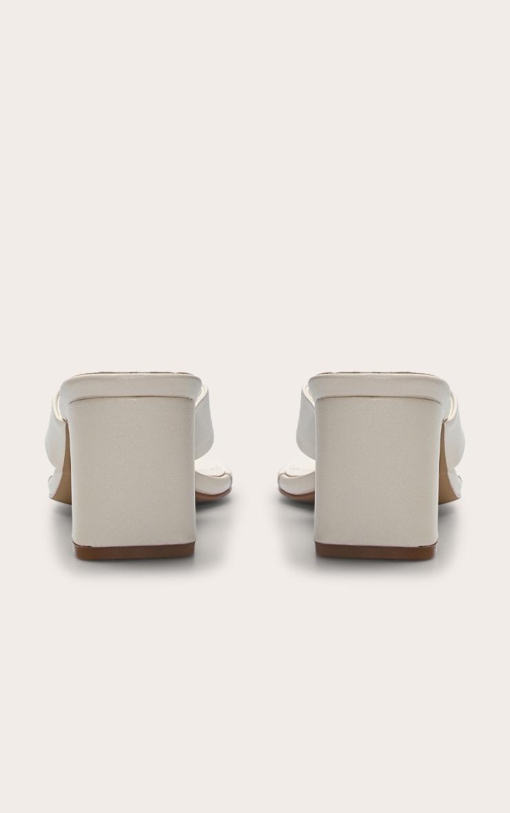 Ecru Pu Round Toe Thong Mid Block Heeled Mules Product Image