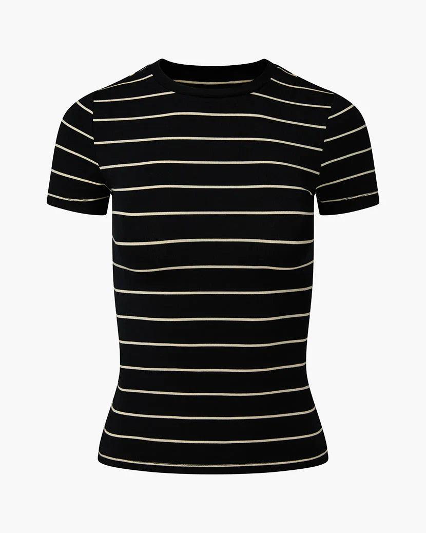 FINAL SALE WeWoreWhat | Striped Fitted Crew Neck Top | Black & Antique White Product Image