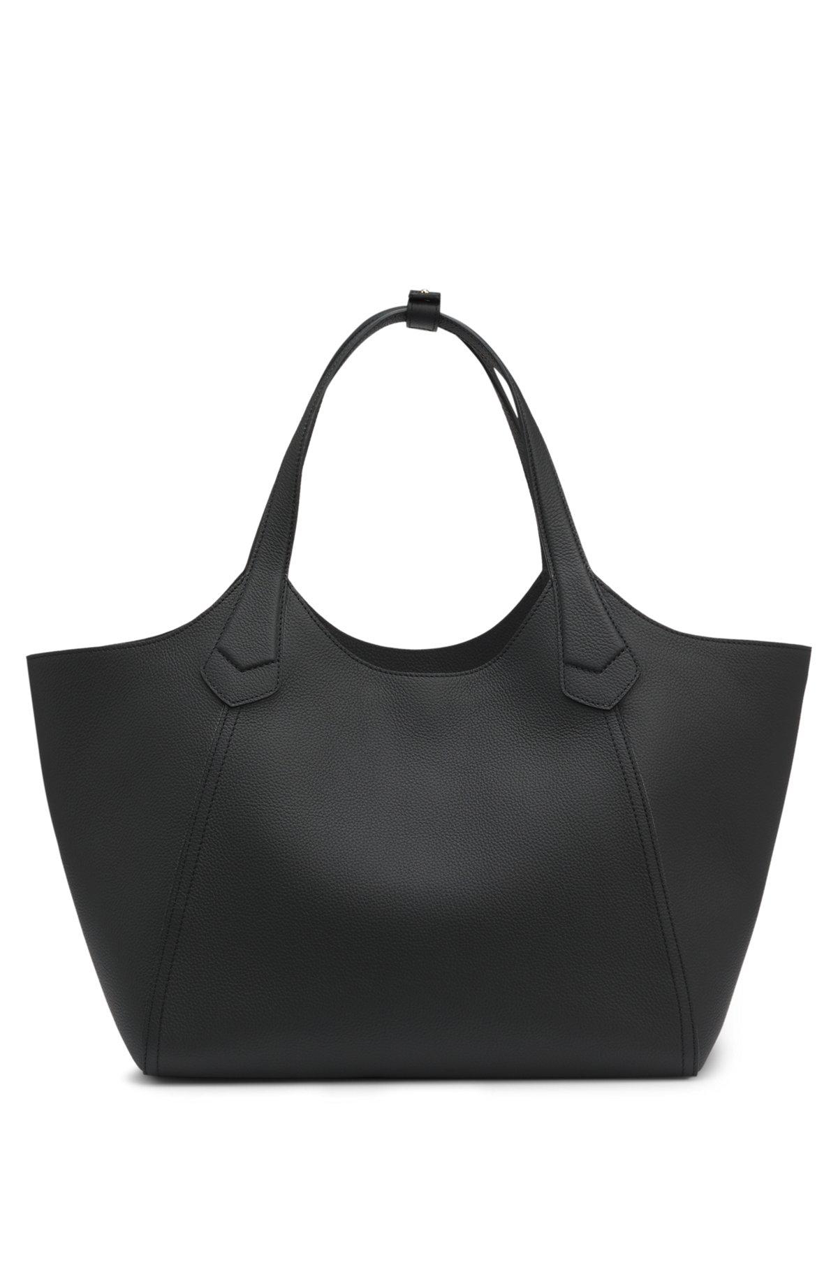 Leather tote bag with metallic logo lettering Product Image