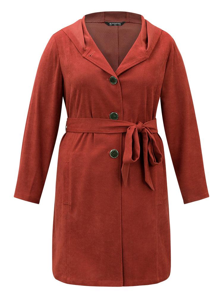 Solid Belted Button Up Hooded Coat Female Product Image