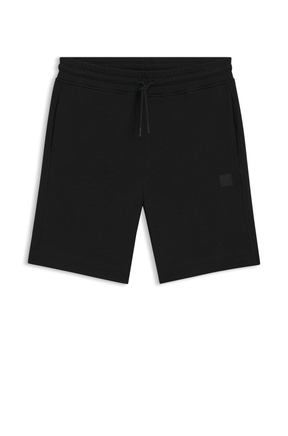 BOSS - Cotton-terry regular-fit shorts with logo badge - Black Product Image