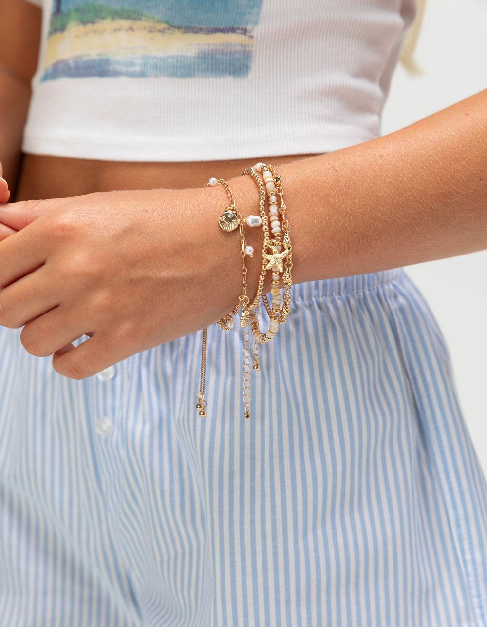 FULL TILT 4 Pack Sea Shell/Beaded Bracelets - GOLD Product Image