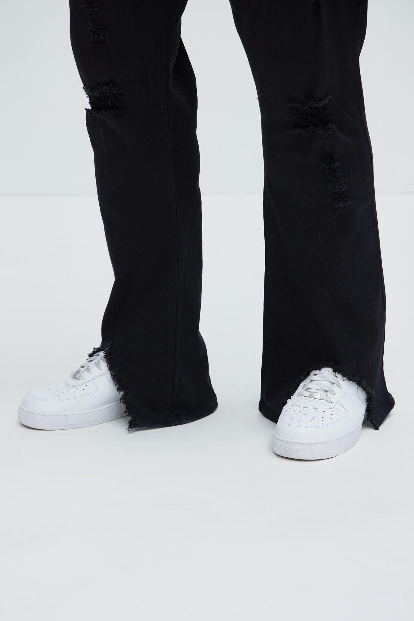 Slide Home Distressed Slim Stacked Flare Jeans - Black Product Image