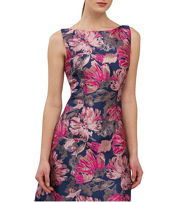 Kay Unger Maren Metallic Floral Jacquard Boat Neck Sleeveless Sheath Gown Product Image