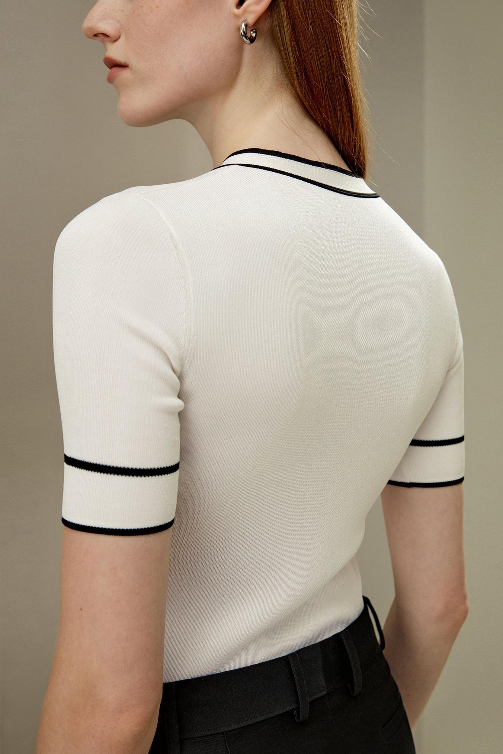 LILYSILK Womens Silk T Shirt - White with Black Stripes 100% Silk - Elegant Black Trim T Shirt M Product Image