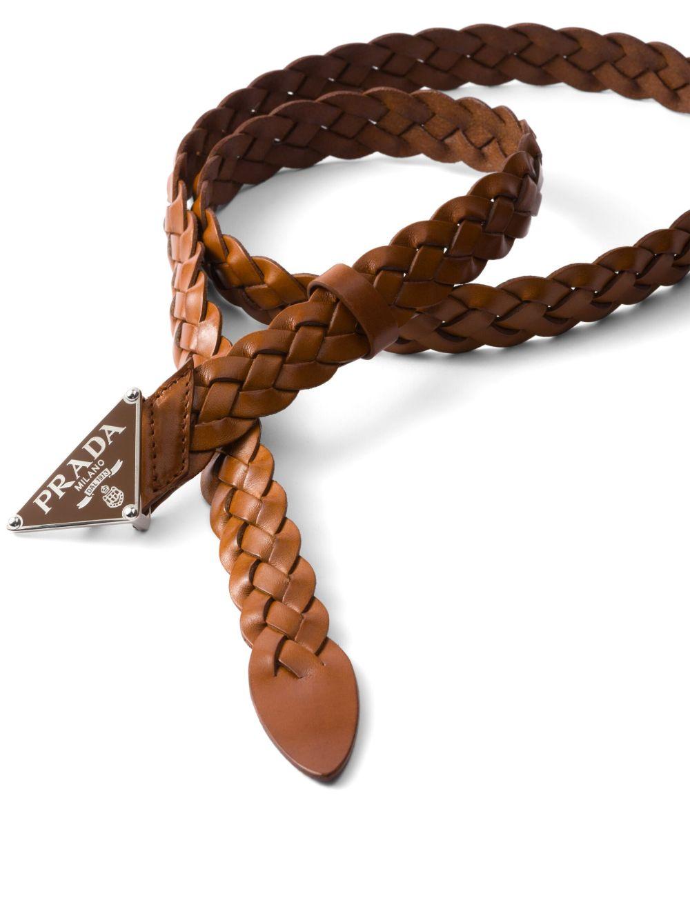 logo-plaque leather braided belt Product Image