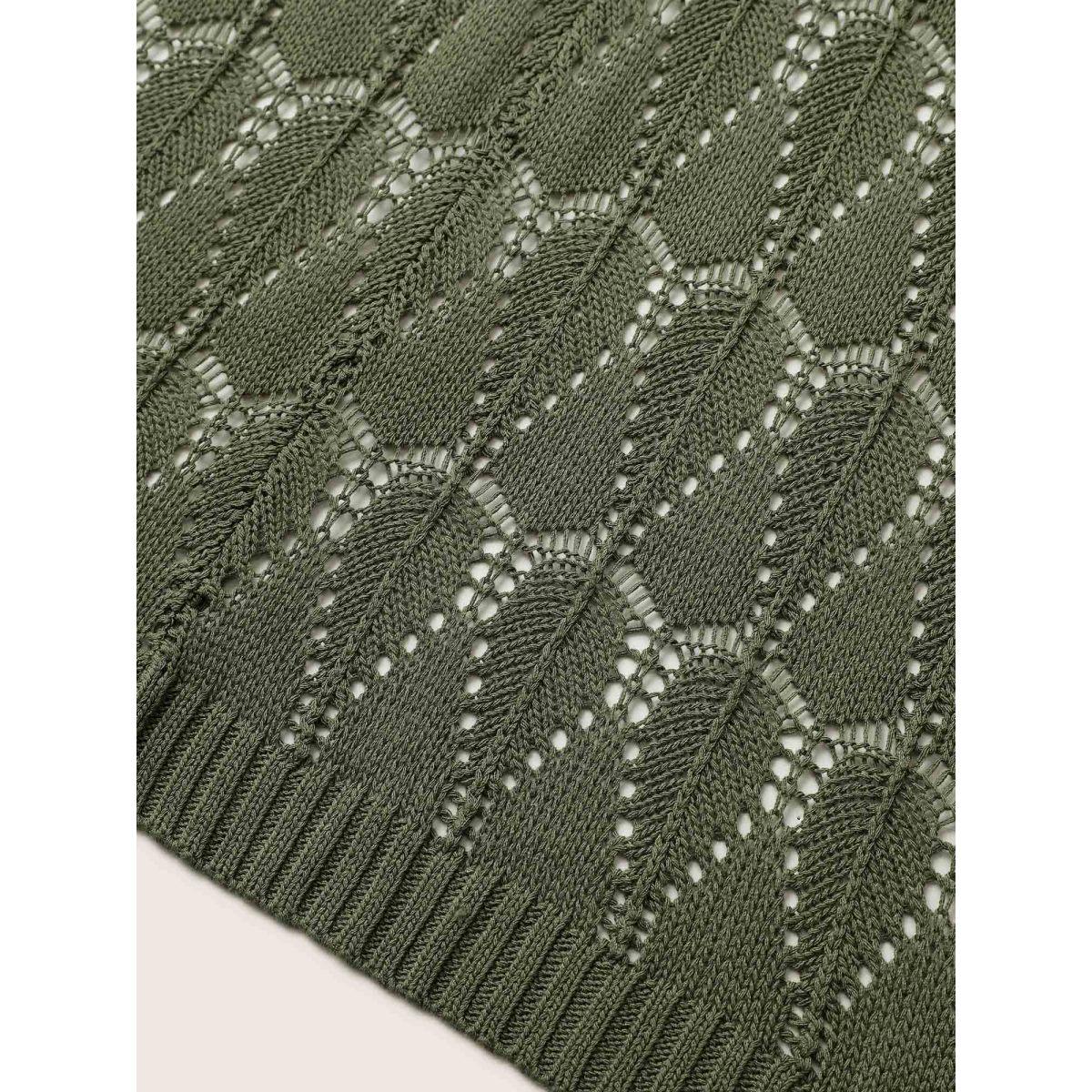 Plus Size Solid Geometric Hollow Out Batwing Sleeve Cardigan ArmyGreen Women Everyday Casual Cover Ups Bloomchic 14-16/1X Product Image