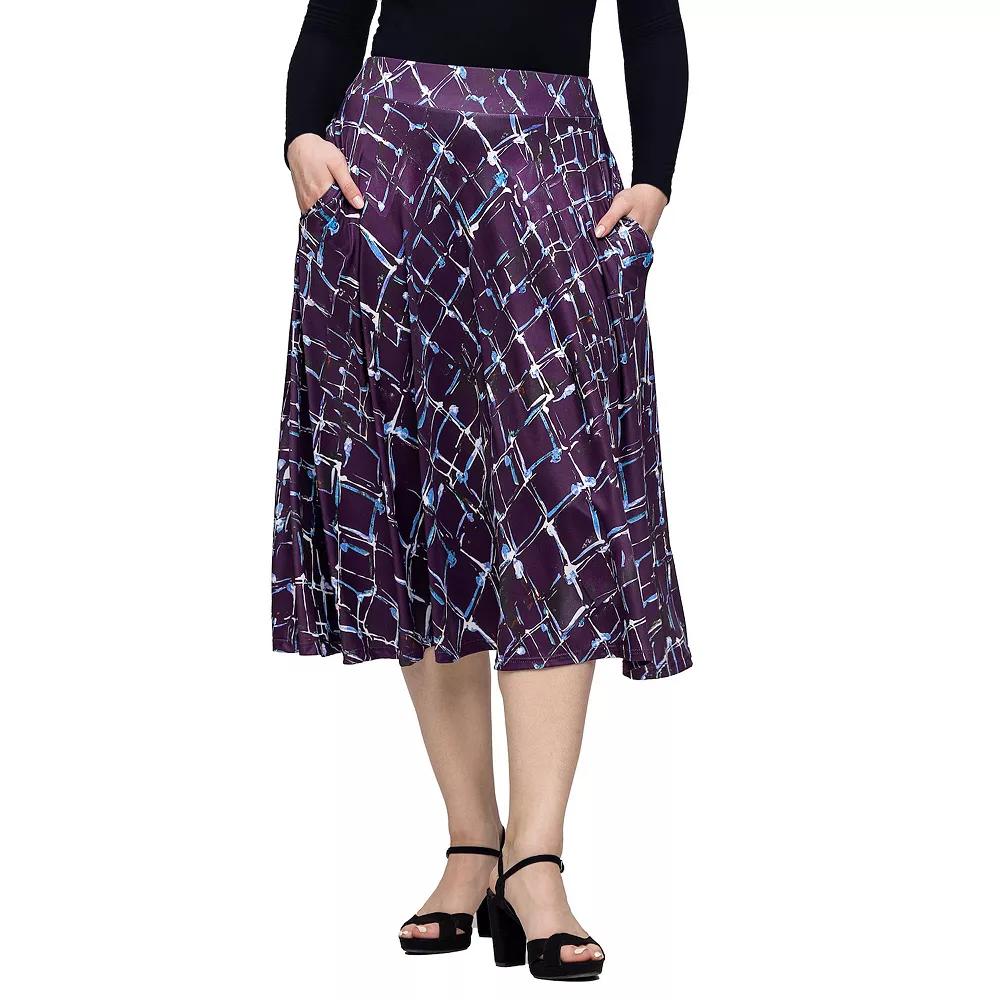 Women's 24Seven Comfort Apparel Print Elastic Waist Pocket Midi Skirt,  Product Image