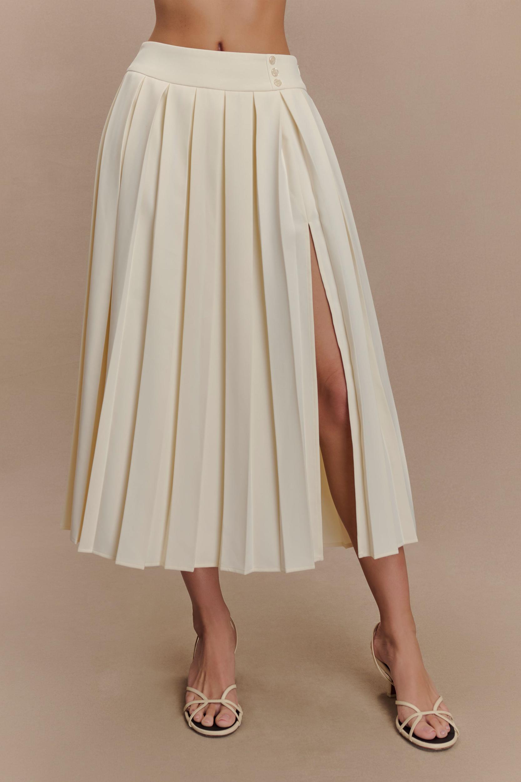 Sunny Pleated Midi Skirt - Ivory Product Image
