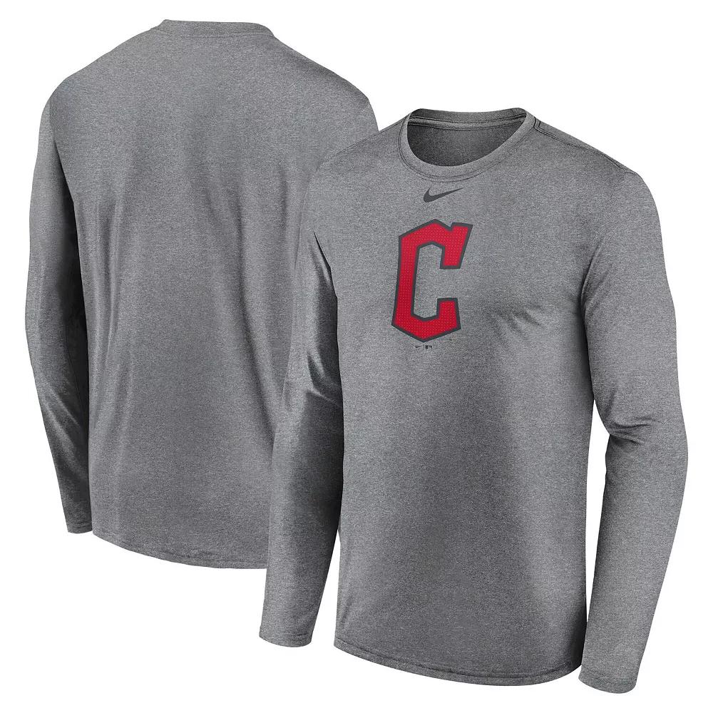 Men's Nike Heather Gray Cleveland Guardians Logo Legend Long Sleeve T-Shirt,  Product Image