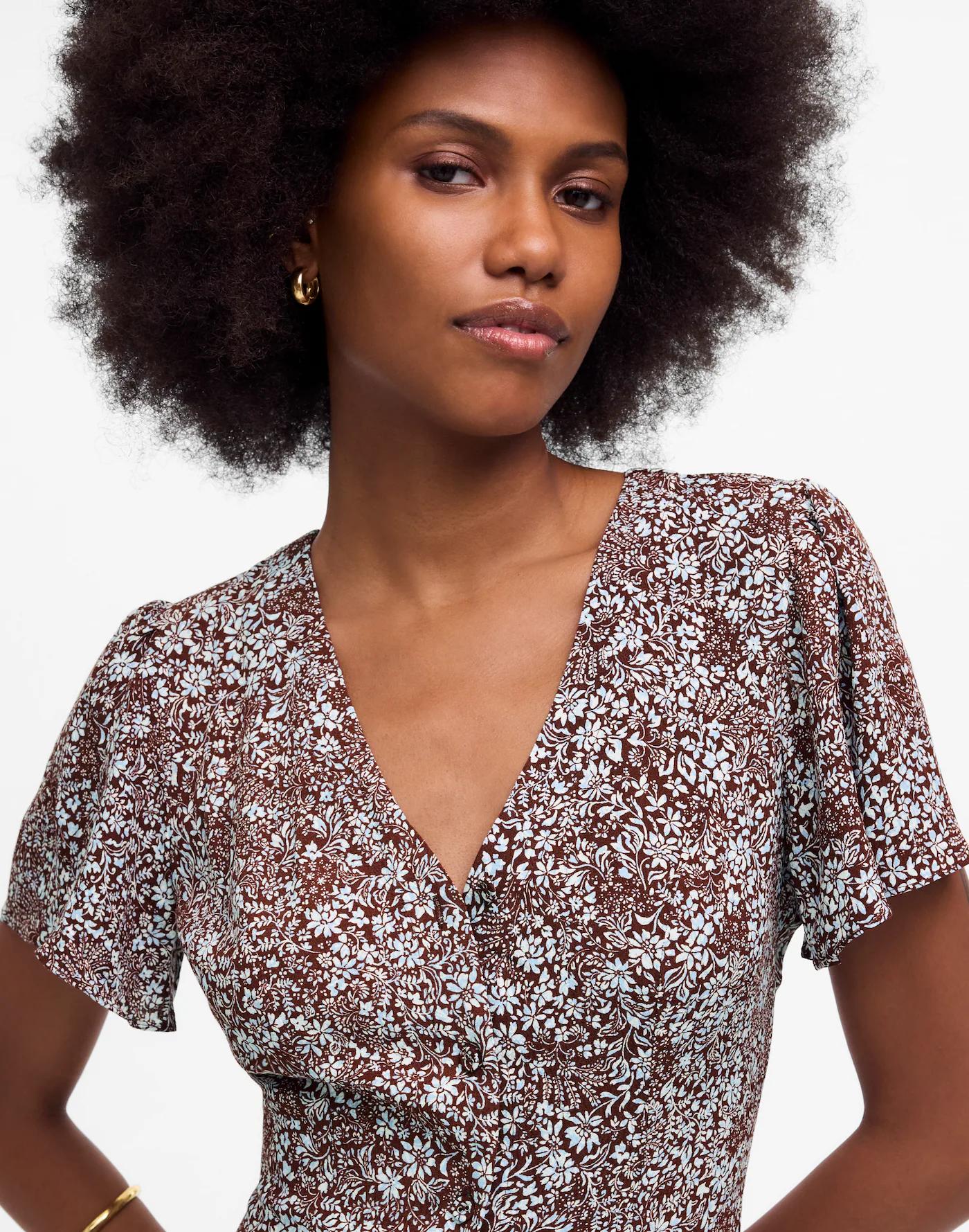 Button-Front Mini Dress in Floral Product Image