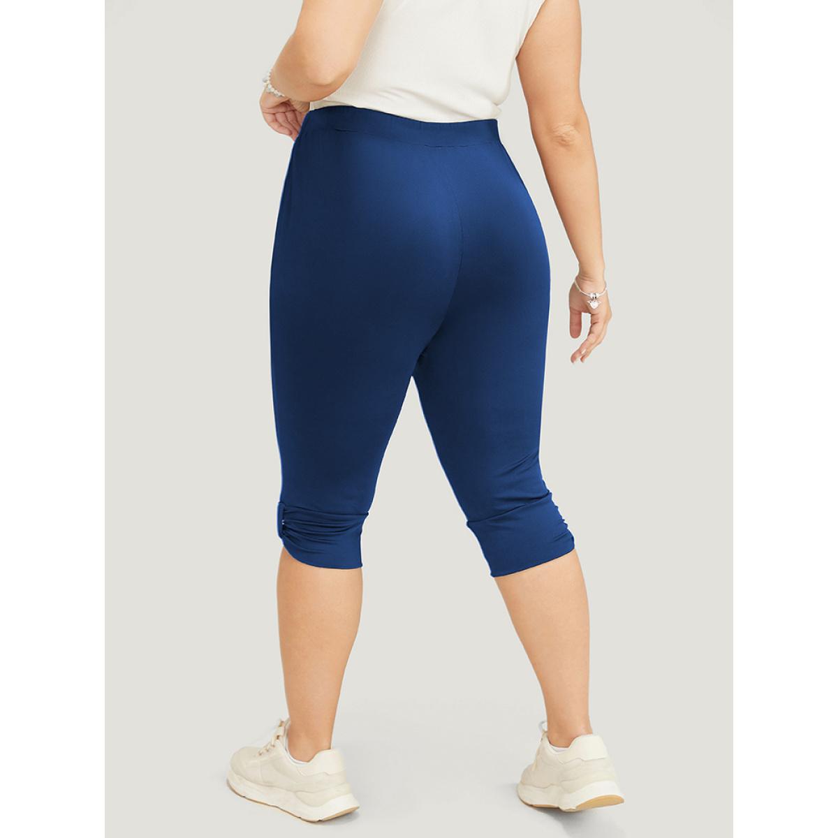 Plus Size Skinny Ruched Detail Knee Leggings Women Navy Casual High stretch Skinny High Rise Dailywear Leggings BloomChic 30/6X Product Image