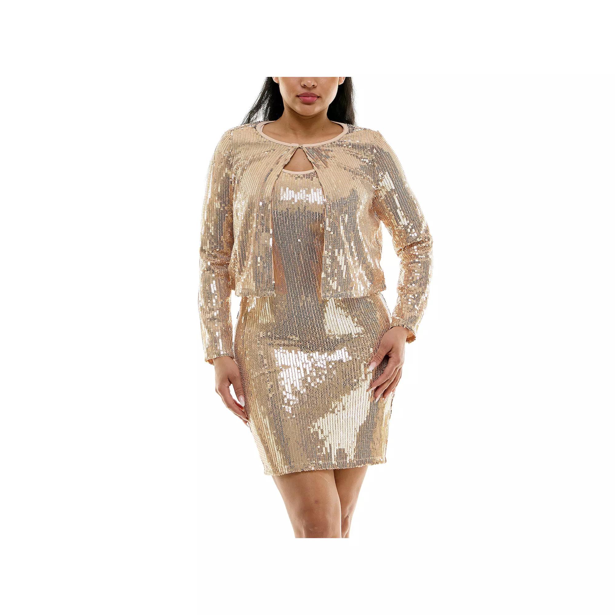 Women's Nina Leonard Sequin Sheath Dress & Sequin Bolero Set,  Product Image