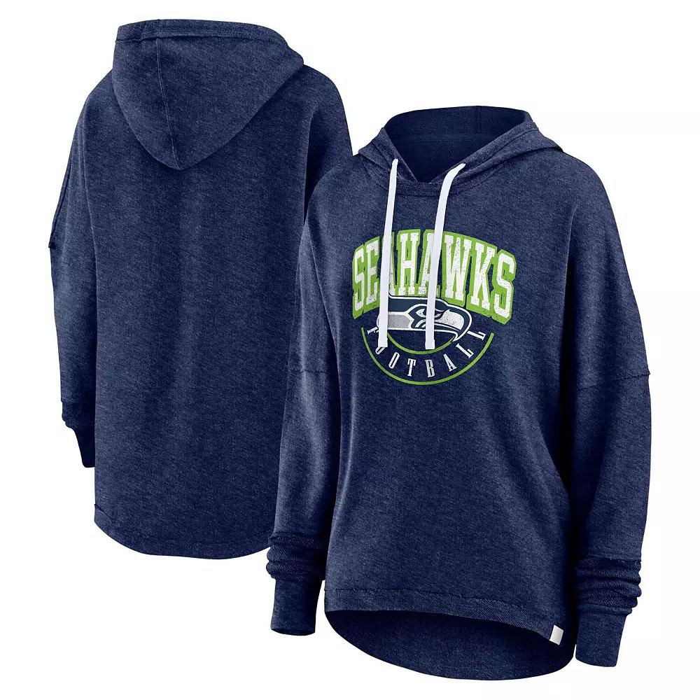 Women's Fanatics Branded Navy Seattle Seahawks Lightewight Modest Crop Lounge Helmet Arch Pullover Hoodie,  Product Image