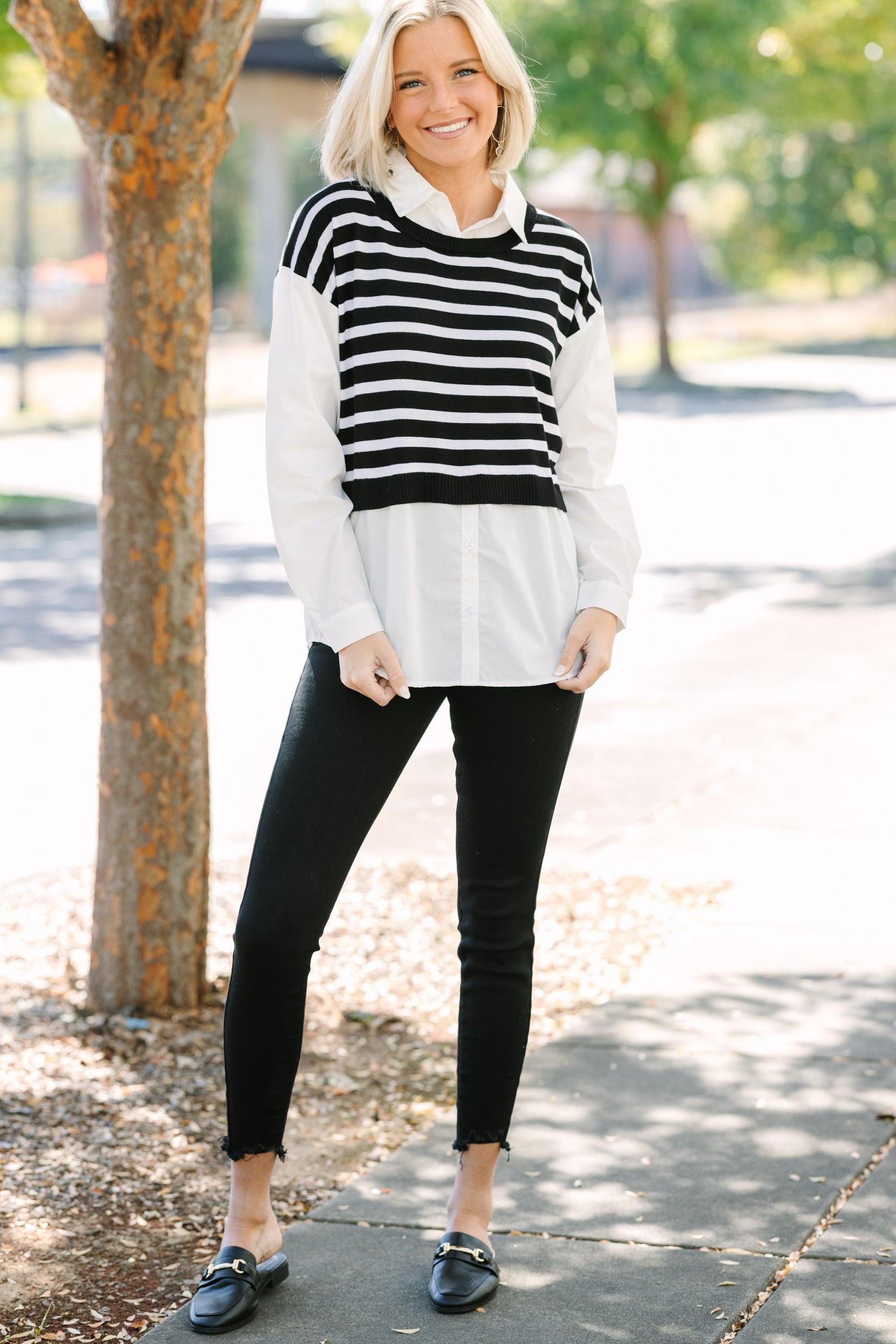 Precise Perfection Black Striped Sweater Female Product Image