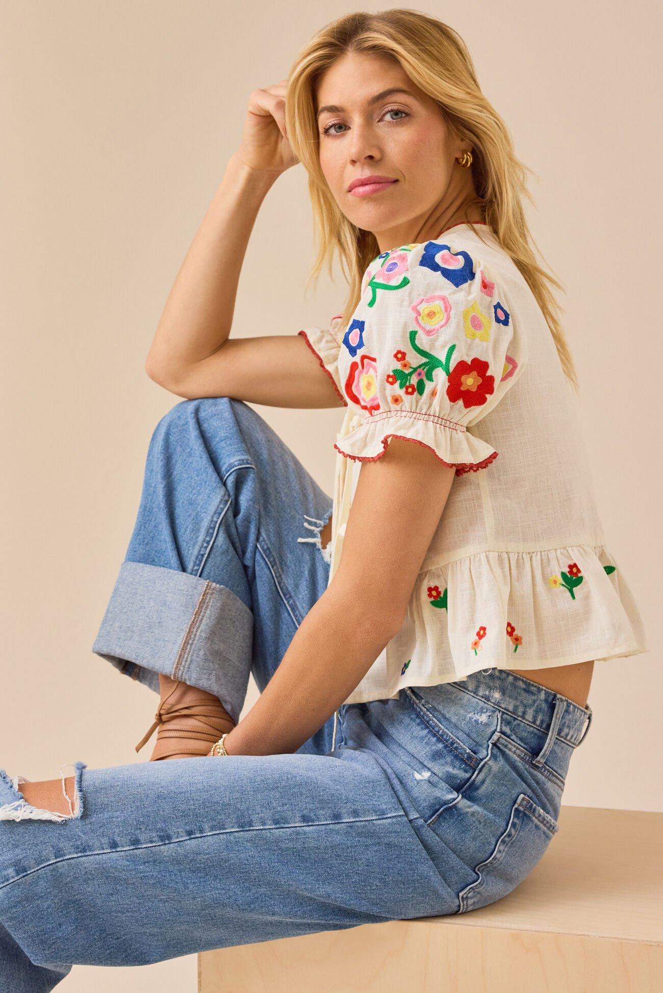 Rosalie Tie Front Embroidered Top Product Image