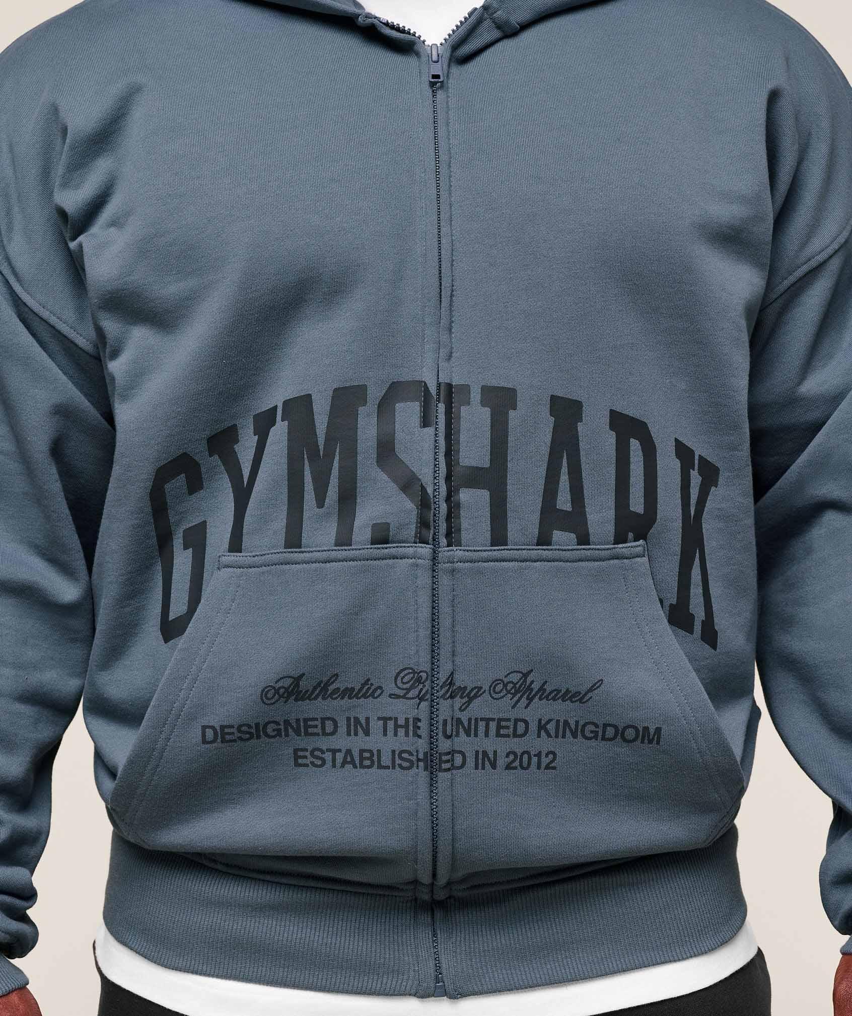 Gymshark Collegiate Script Zip Up Hoodie - Iron Blue Male Product Image
