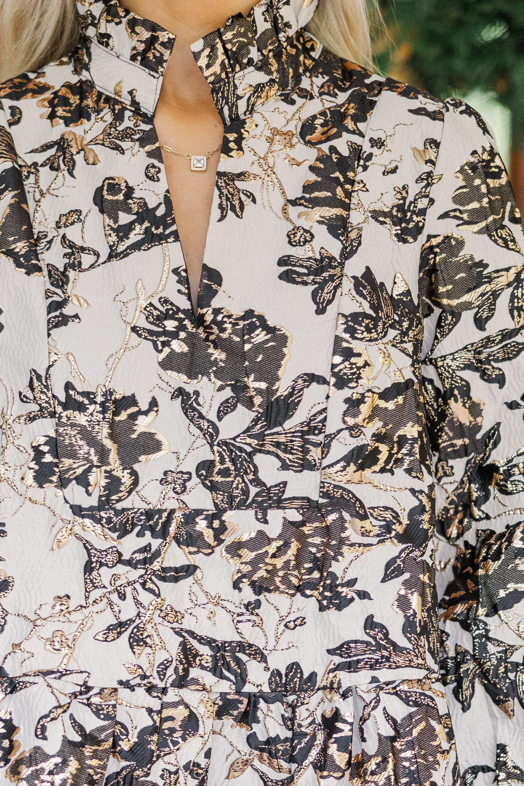 Just A Feeling Black Floral Brocade Dress Female Product Image