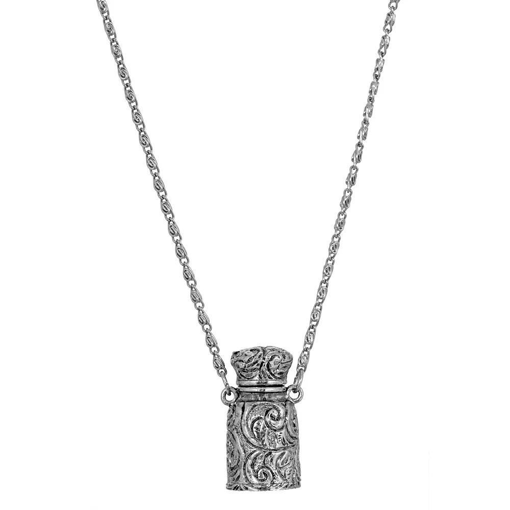 1928 Antiqued Silver-Tone Bottle Pendant Necklace, Womens, Silver Tone Product Image