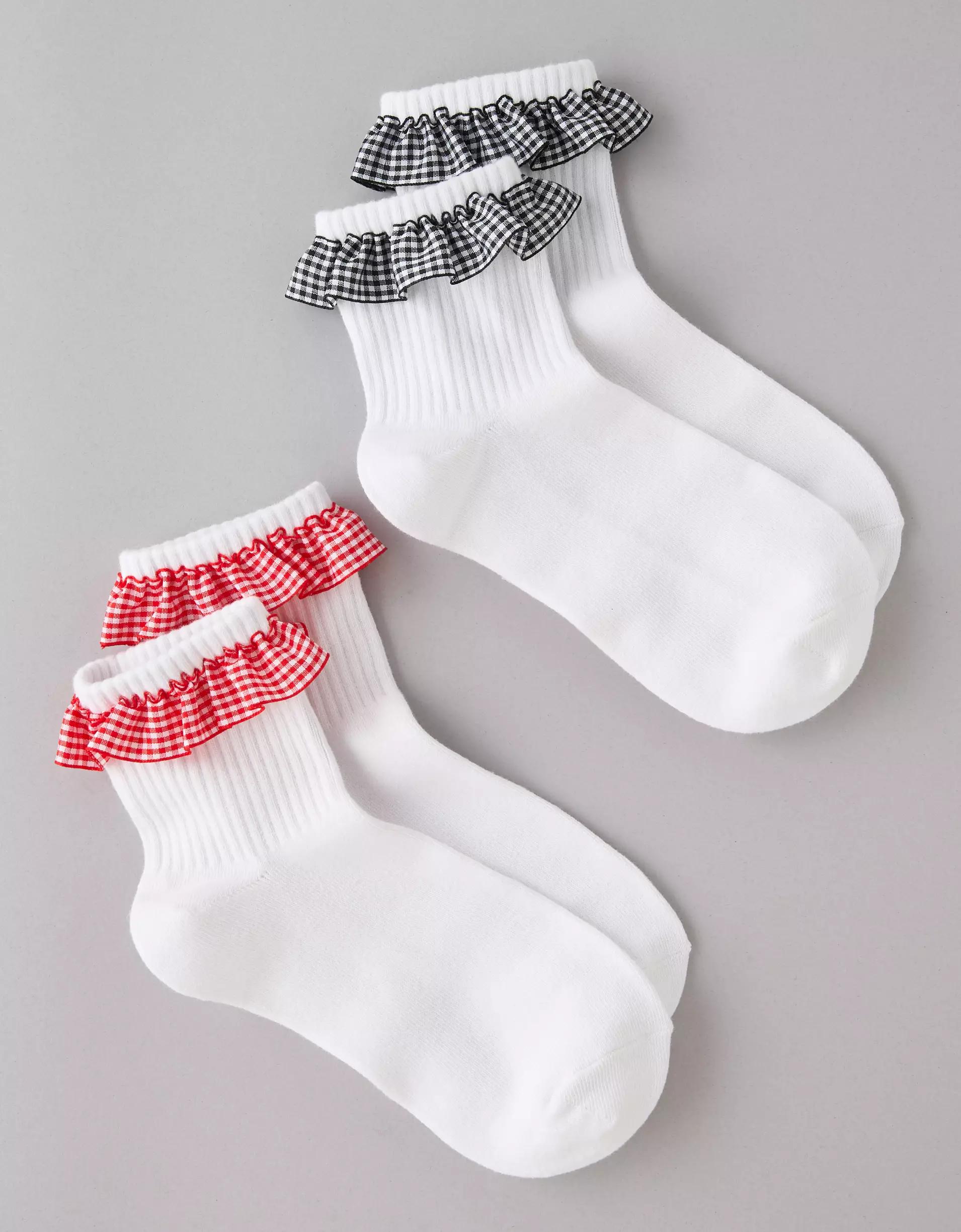 AE Gingham Ruffle Boyfriend Socks 2-Pack Product Image