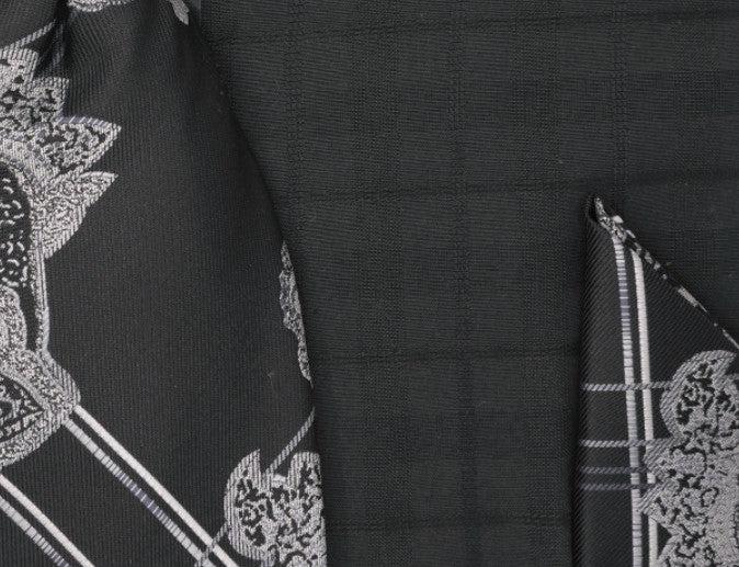 Black Tone-on-tone Check Dress Shirt Set with Tie and Handkerchief Product Image