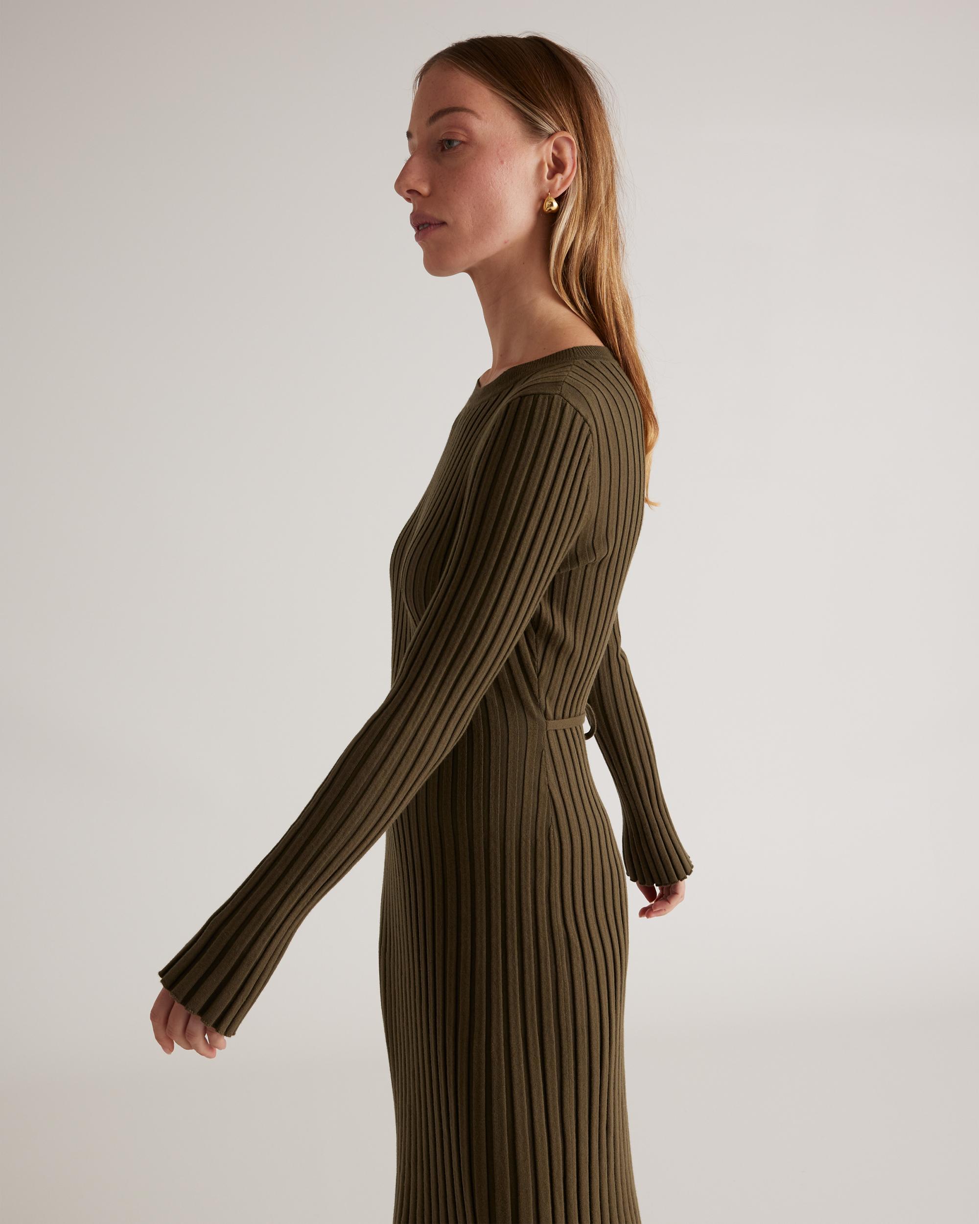 Quince | Women's Cotton Cashmere Ribbed Long Sleeve Crew Midi Dress Product Image