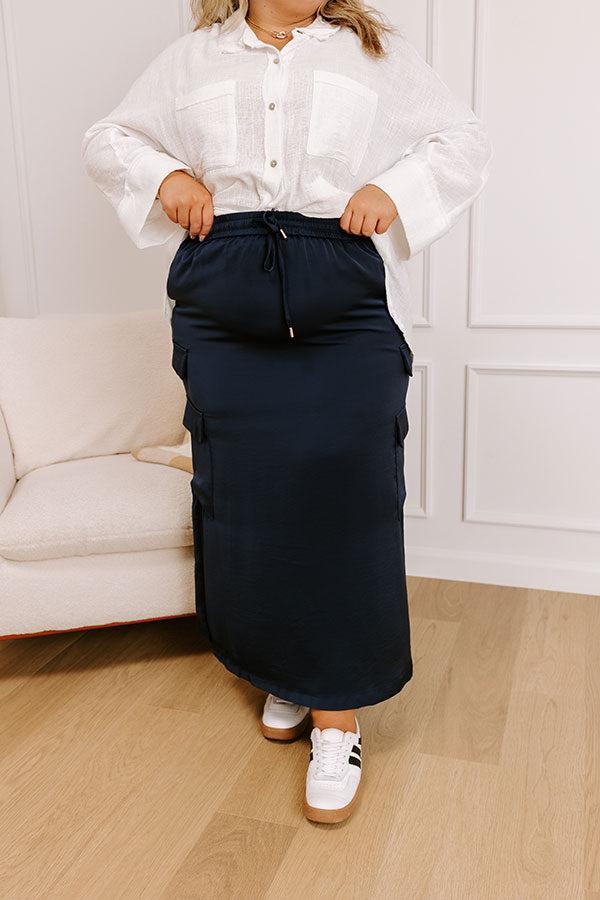 Central Park Stroll High Waist Cargo Skirt in Navy Curves Product Image