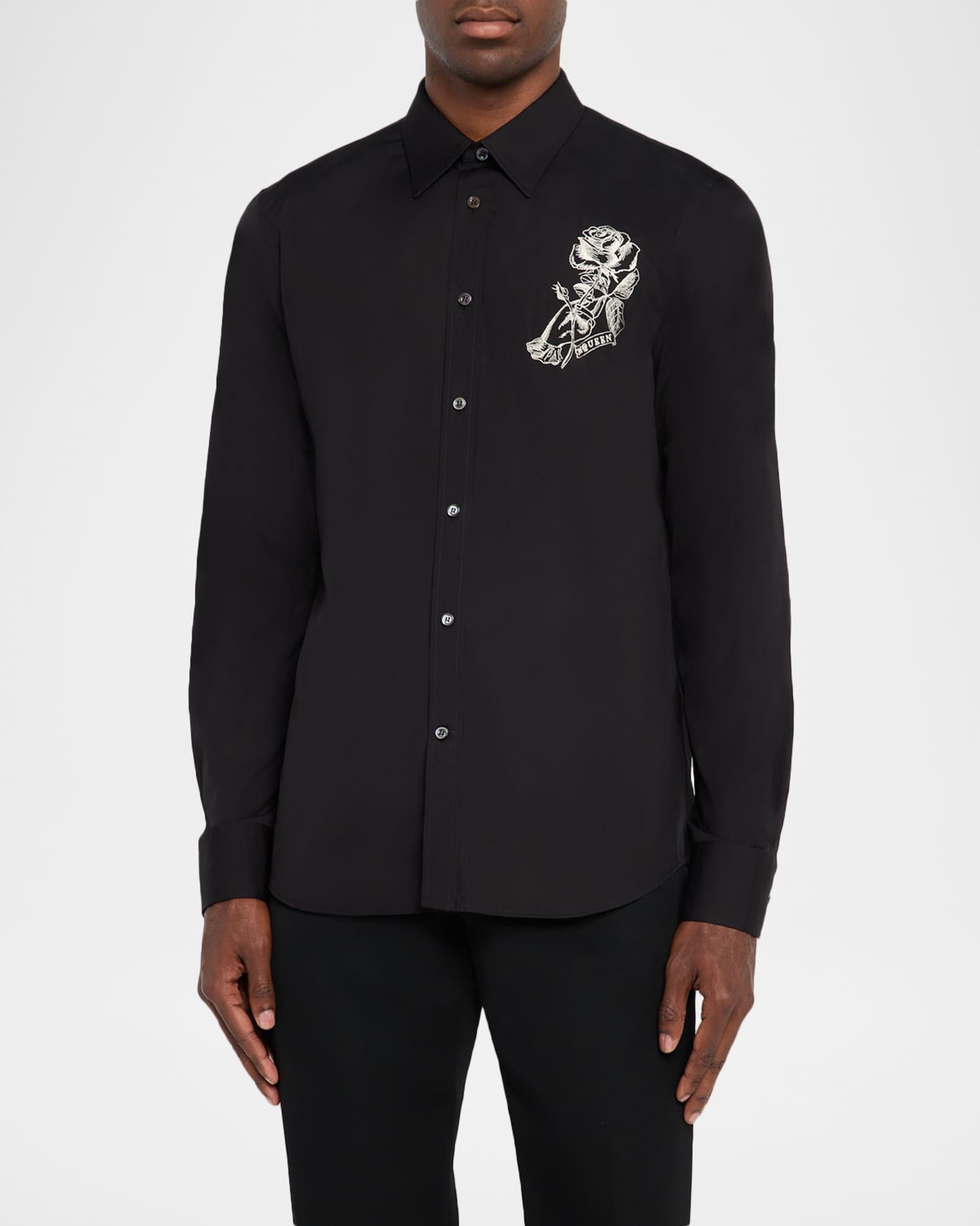 Men's Poplin Rose-Embroidered Dress Shirt Product Image