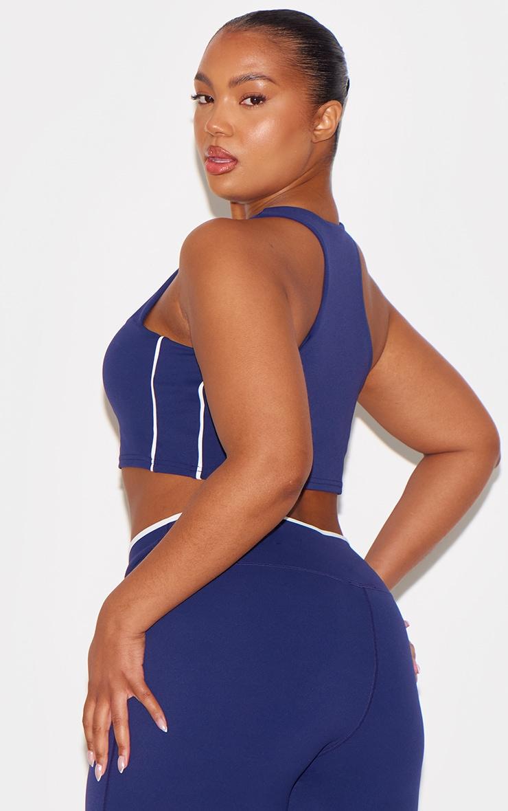 Navy Sculpt Double Layer Padded Contrast Binding Sports Bra Product Image