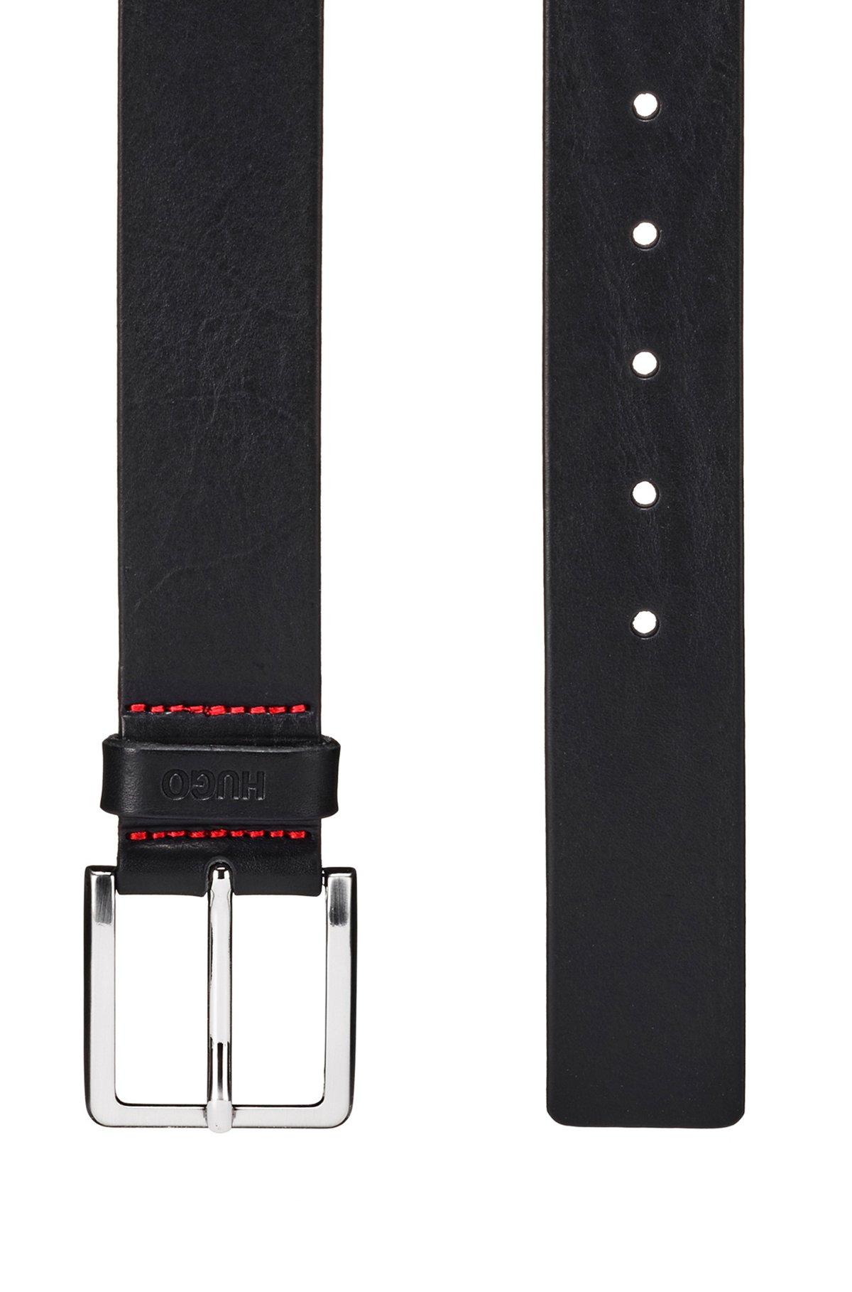 Grainy embossed-leather belt with brushed metal hardware Product Image