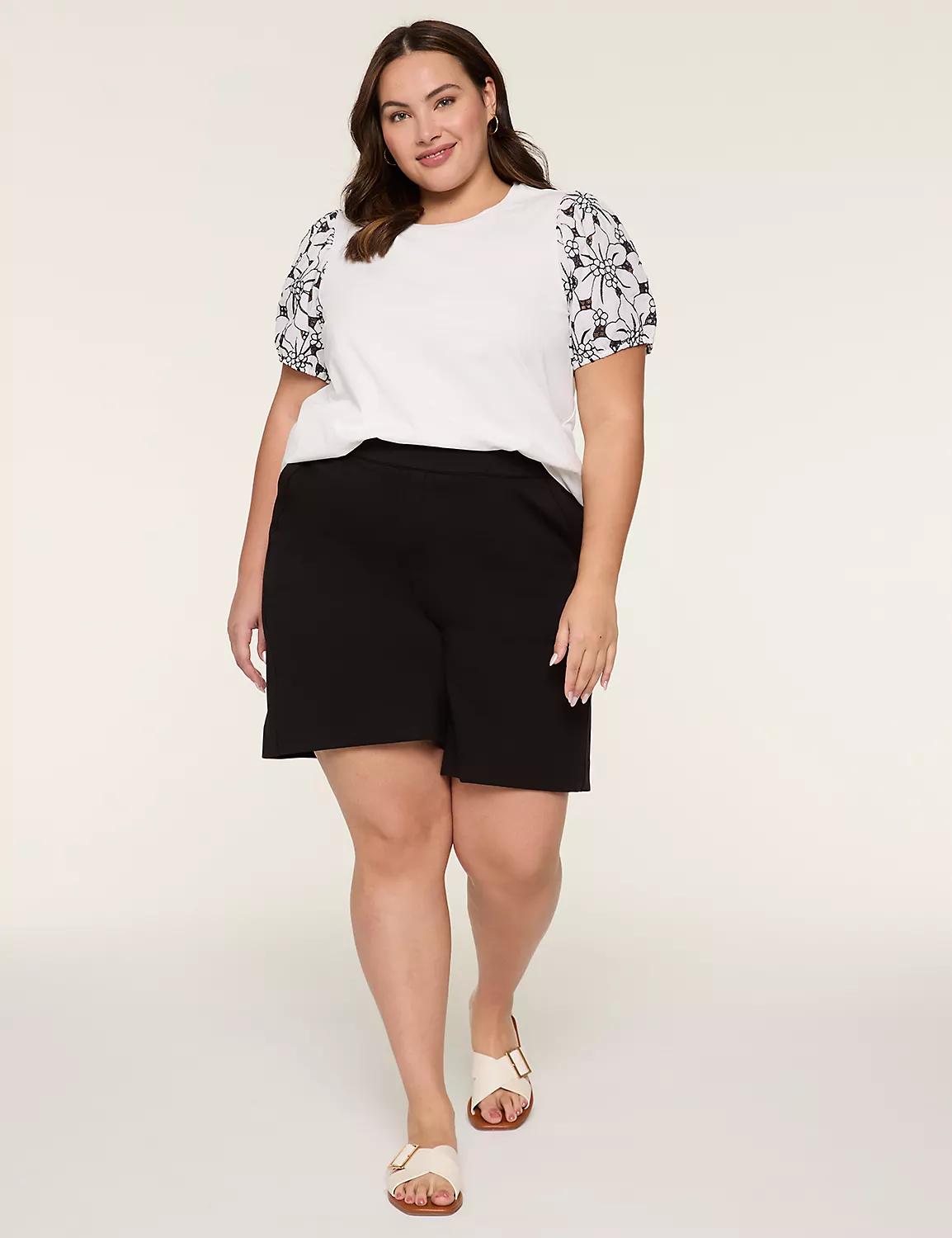 Eyelet-Sleeve Crew-Neck Top Product Image