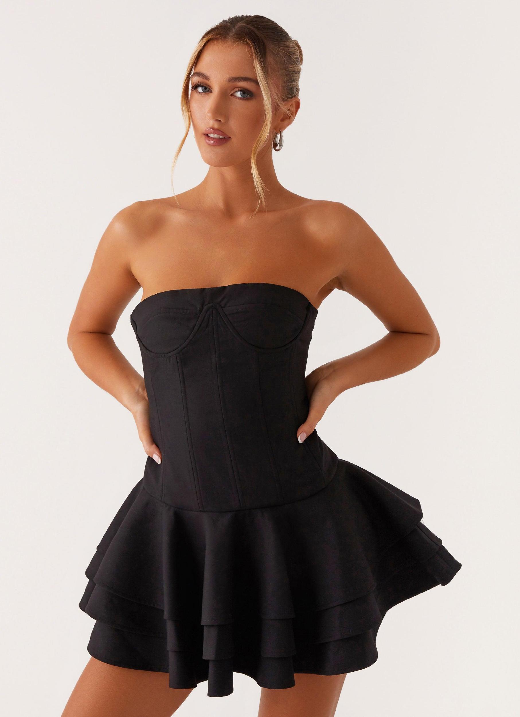 Floriana Ruffle Corset Mini Dress - Black Product Image