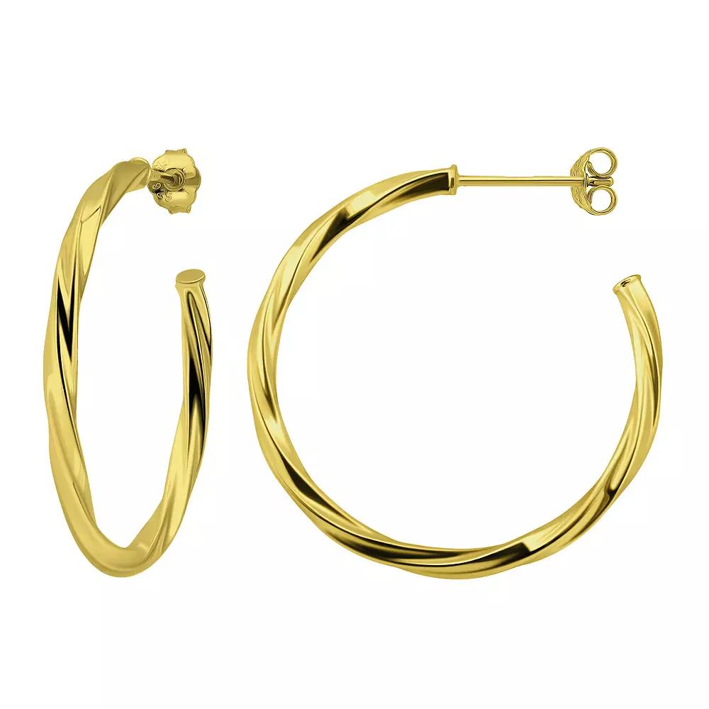Aleure Precioso Sterling Silver 30 mm Twisted C-Hoop Earrings, Women's, Gold Tone Product Image