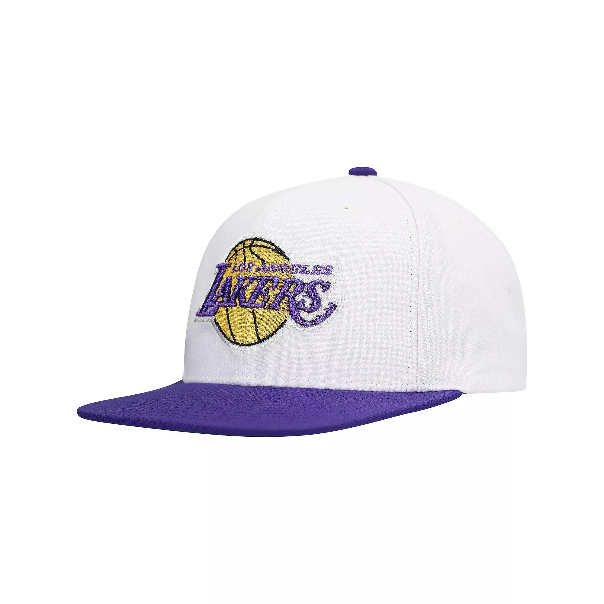 Men's Mitchell & Ness White Los Angeles Lakers  Soul Logo Shine 2-Tone Snapback Hat Product Image