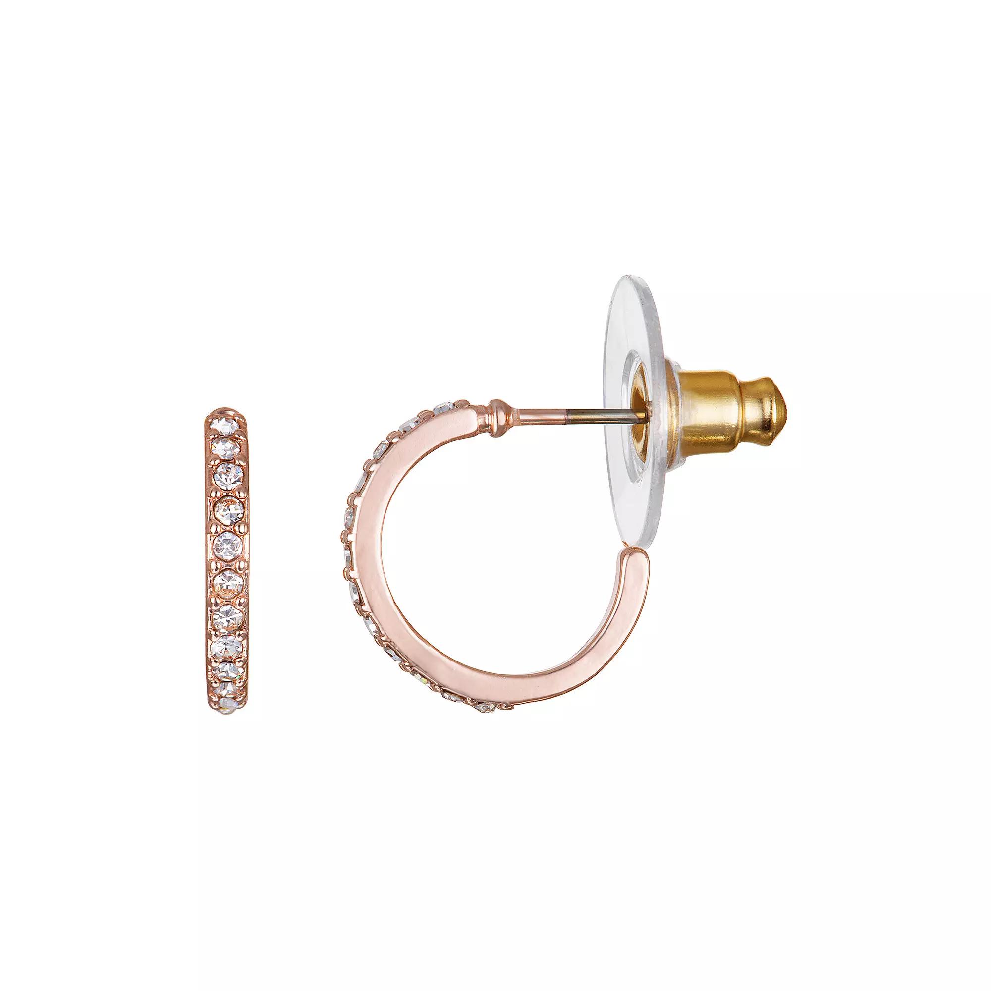 LC Lauren Conrad Small Simulated Crystal C-Hoop Earrings, Women's, Rose Gold Tone Product Image