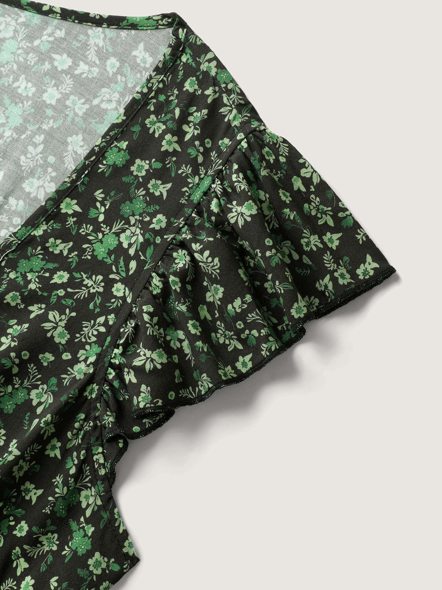 Rayon Garden Fresh Ruffled Sleeve Midi Dress Female Product Image