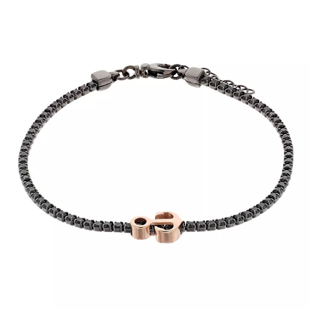 Two Tone Sterling Silver Cubic Zirconia Anchor Bracelet, Womens Product Image