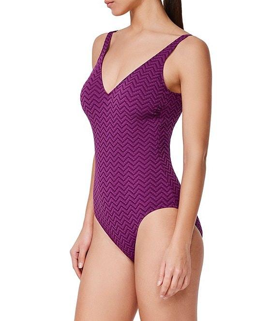 Profile by Gottex Medina Solid Texture V-Neck Tummy Control Tank One Piece Swimsuit Product Image