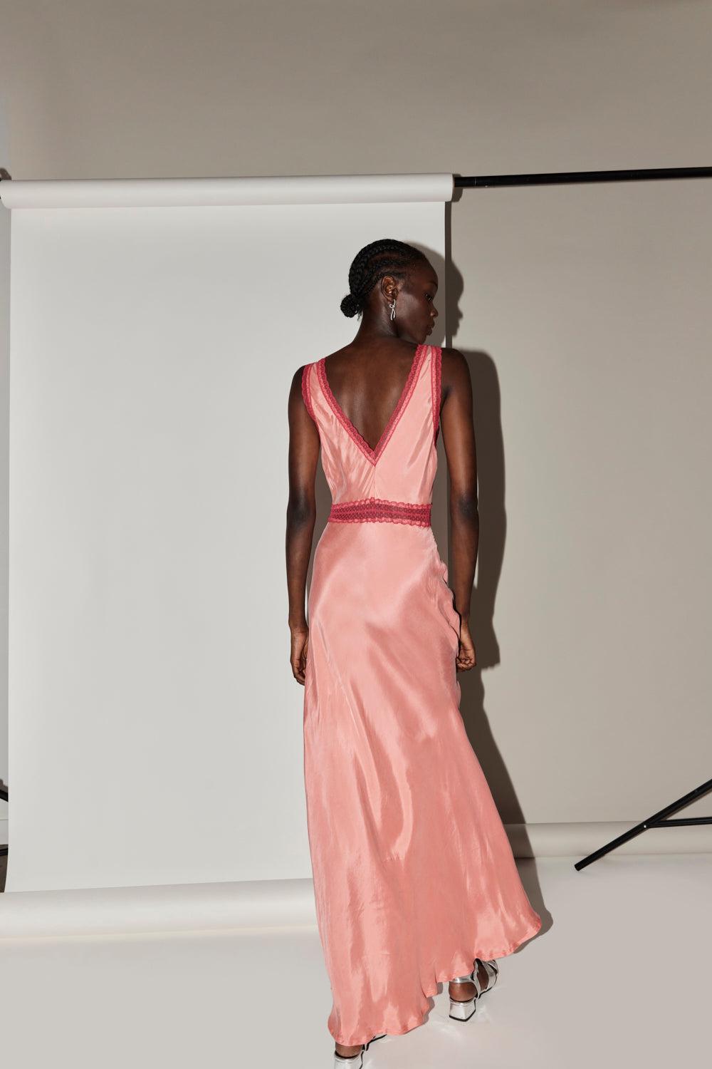 Meet Me On The Dance Floor Bias Cut Maxi Dress Coral Product Image