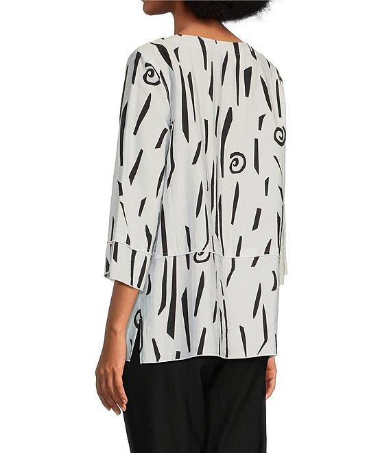 Ali Miles Abstract Print Round Neck 3/4 Sleeve Popover Tunic Product Image