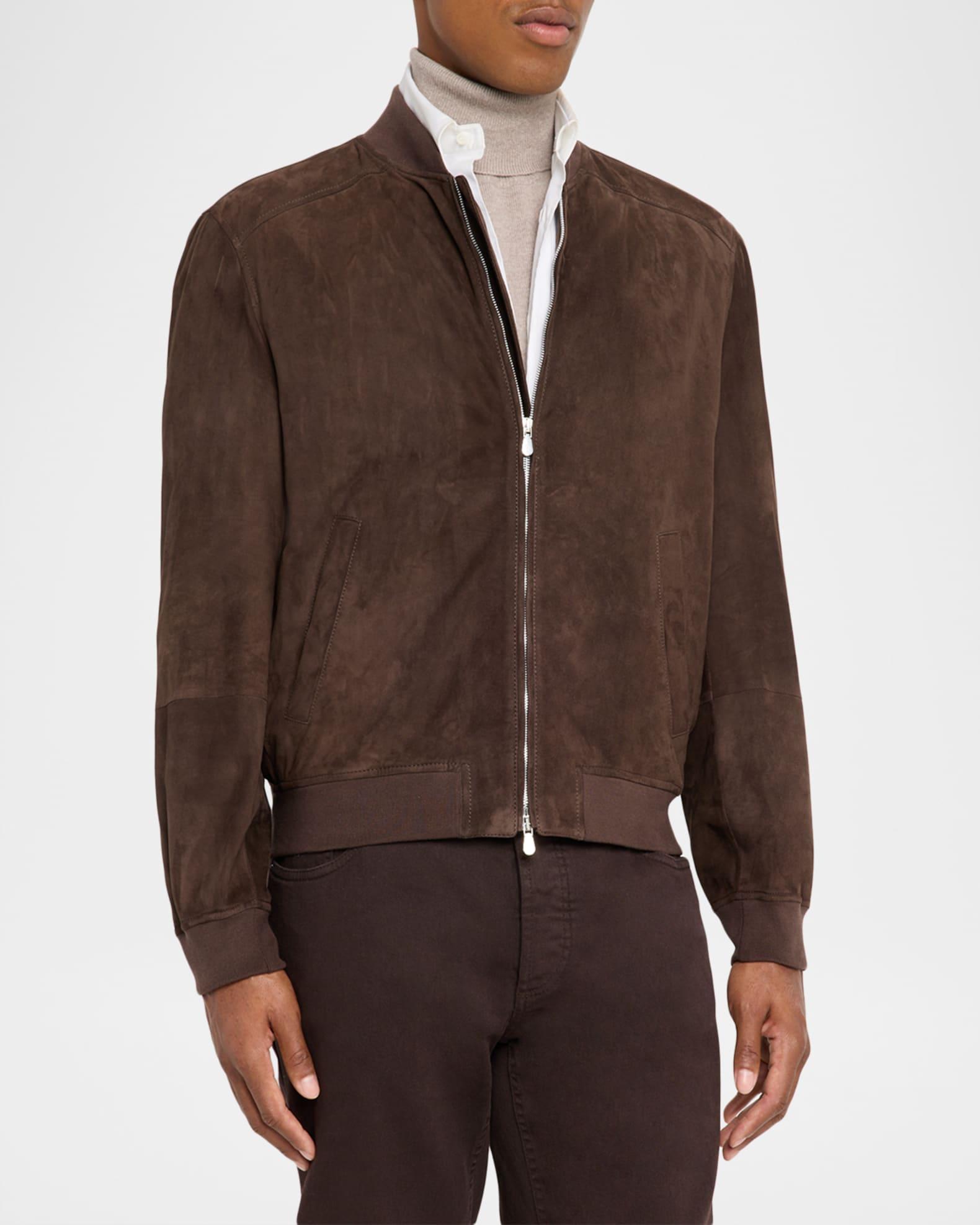 Men's Suede Full-Zip Bomber Jacket Product Image