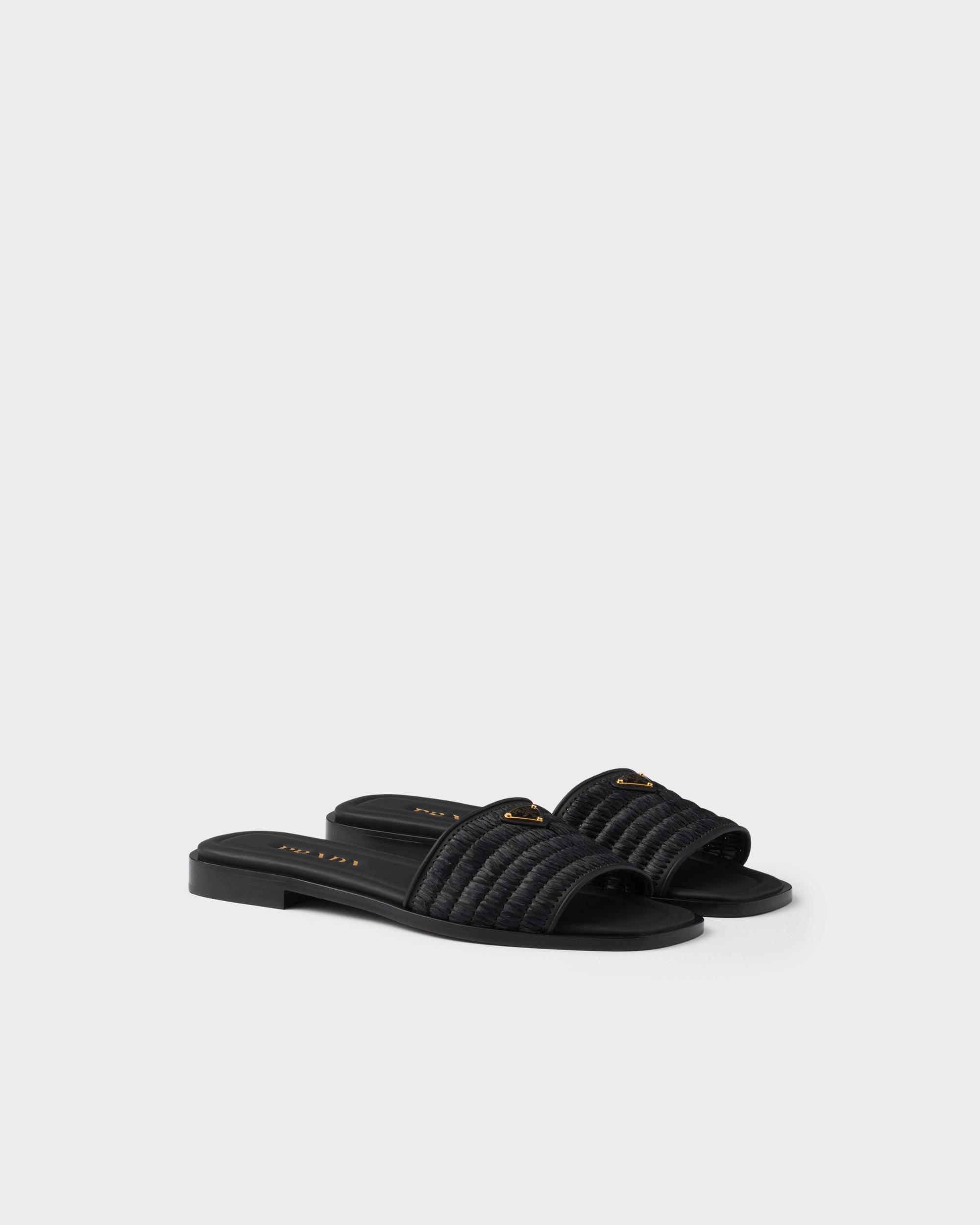 Leather slides with crochet details Product Image